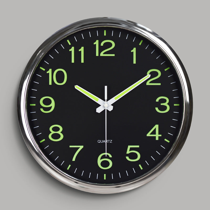 Stille Wandklok met Glow in the Dark - Modern Design voor Slaapkamer 30 cm Zilver Zwart
