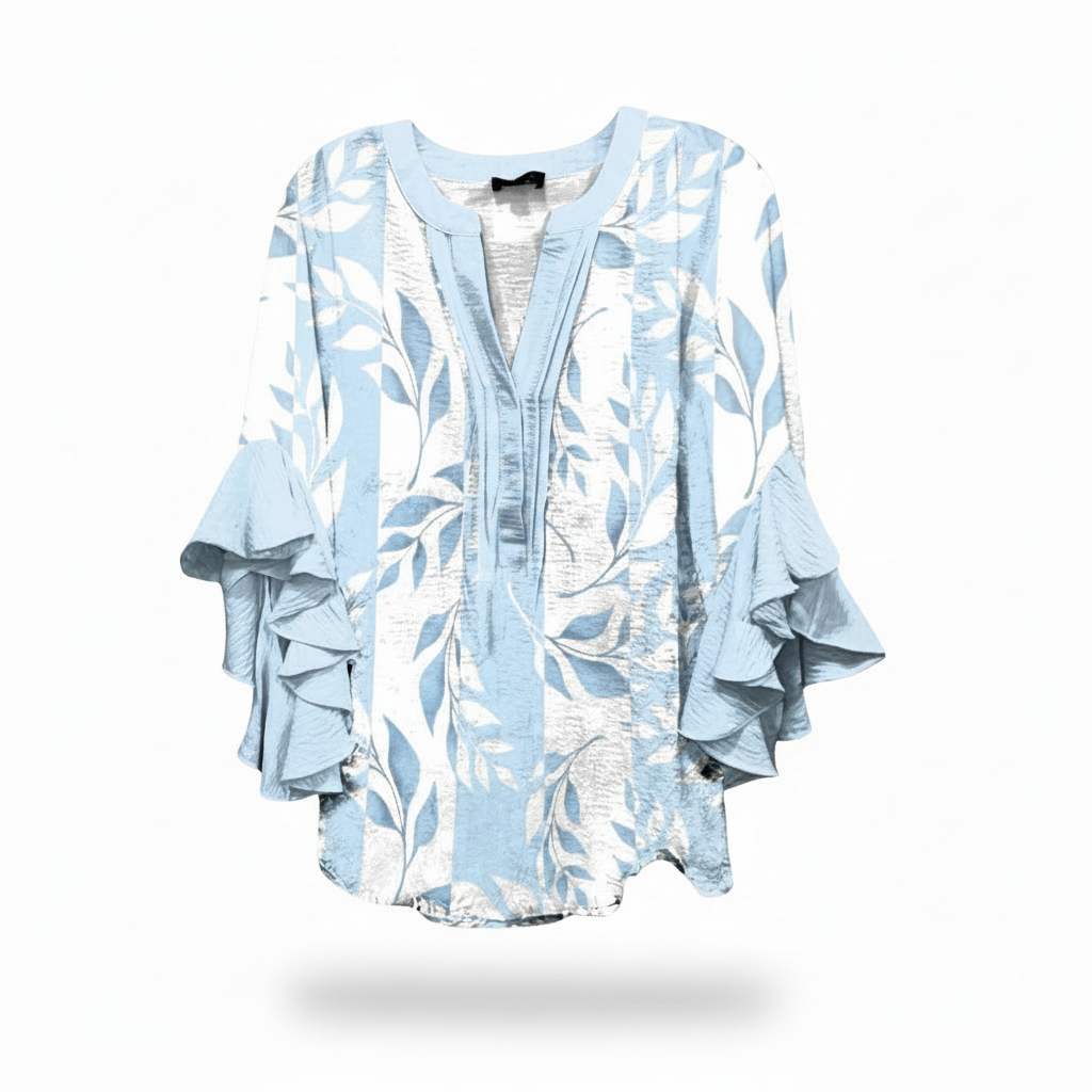 Tina | Dames Blouse - Elegante Stijl met V-Hals en Ruches Lichtblauw