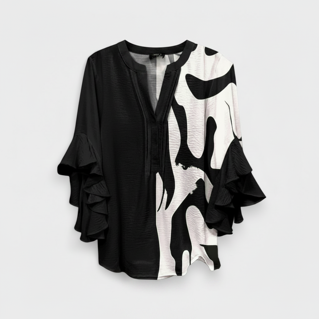 Tina | Dames Blouse - Elegante Stijl met V-Hals en Ruches Zwart