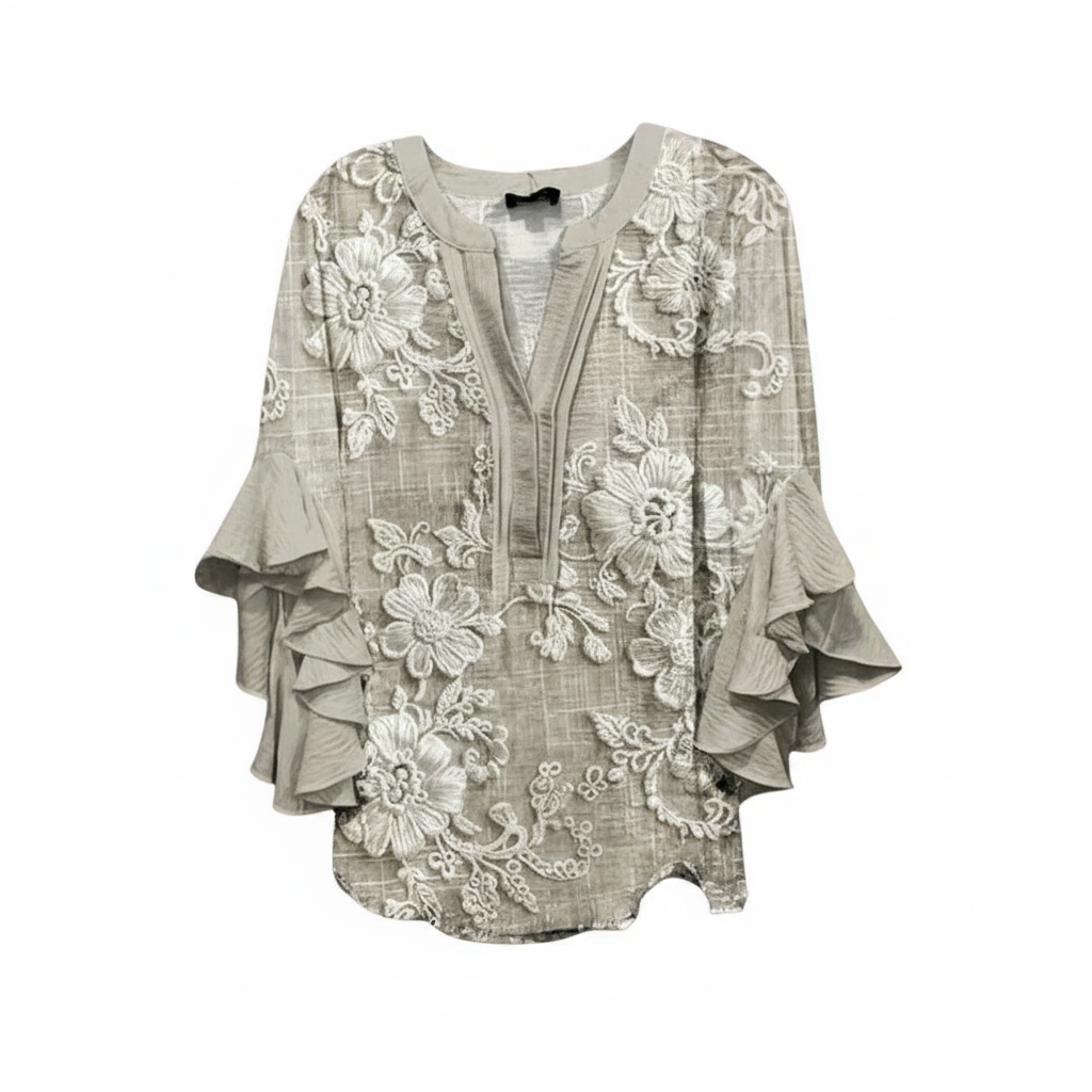Tina | Dames Blouse - Elegante Stijl met V-Hals en Ruches Lichtbruin
