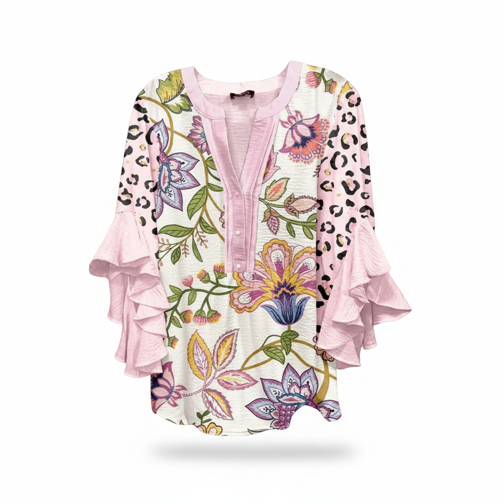 Tina | Dames Blouse - Elegante Stijl met V-Hals en Ruches Roze