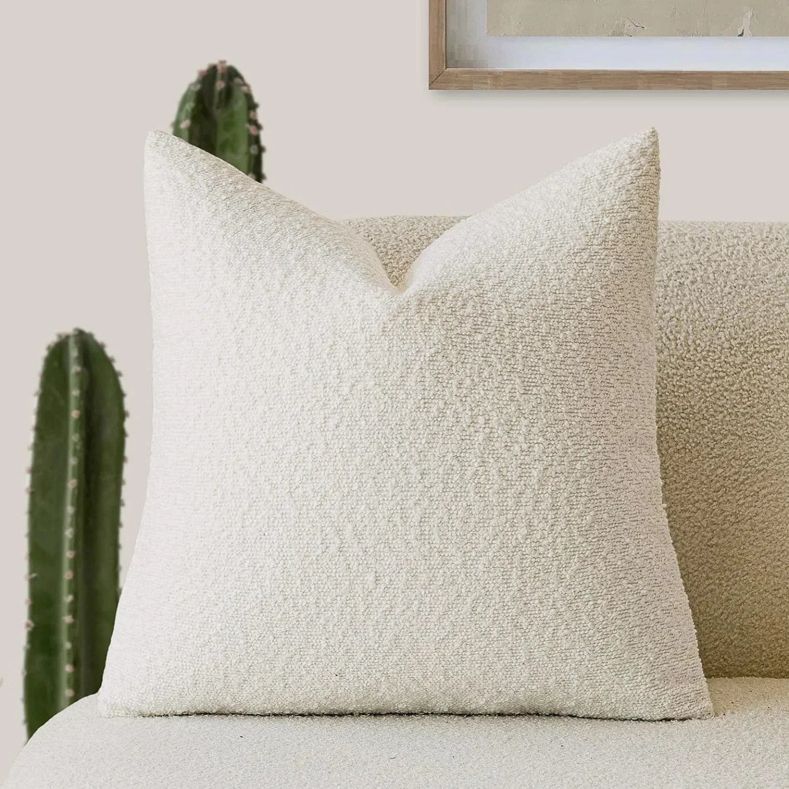Tulum Kussenhoes van Luxe Bouclé-Stof – 45x45 cm voor Elegante Interieurs in Neutrale Kleur Wit