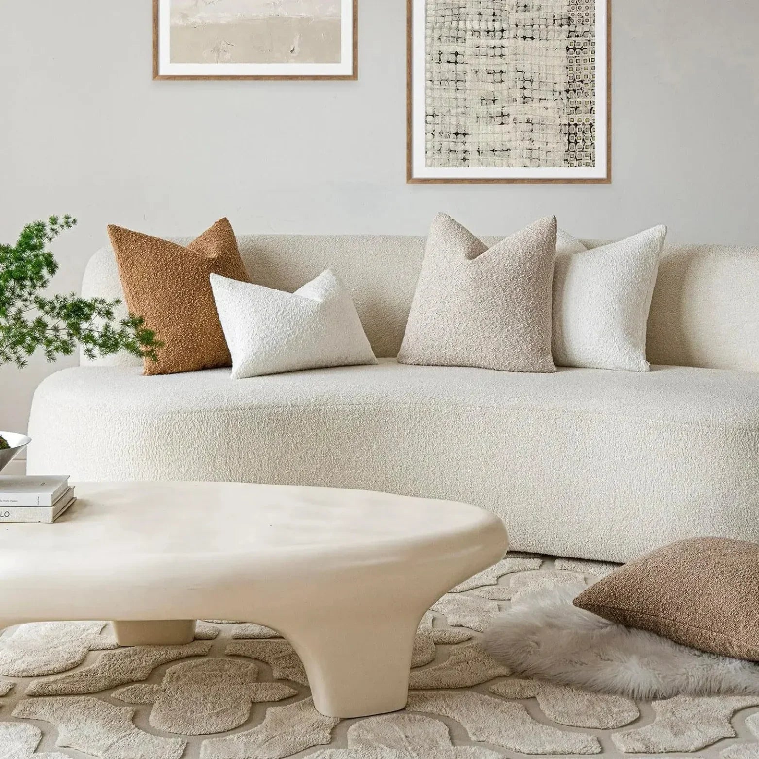 Tulum Kussenhoes van Luxe Bouclé-Stof – 45x45 cm voor Elegante Interieurs in Neutrale Kleur