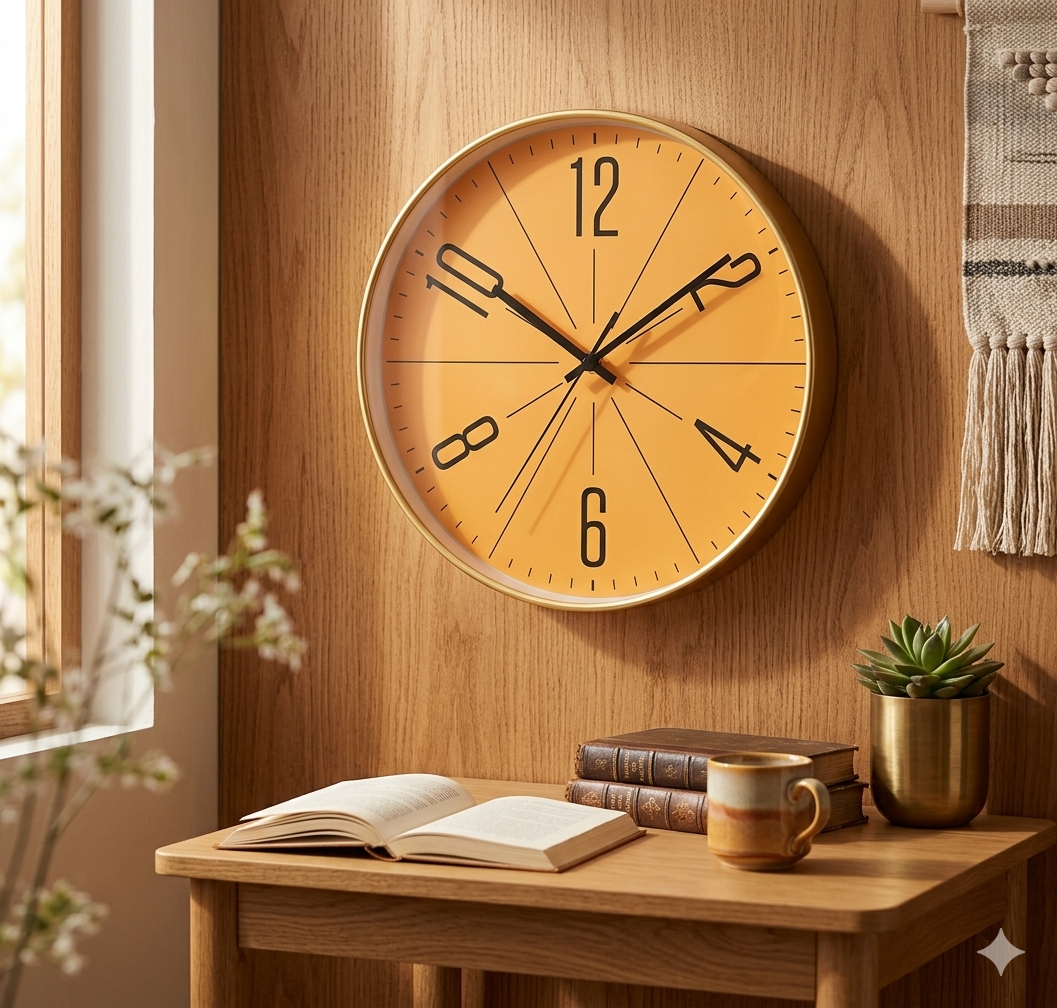 Unieke Wandklok met Nauwkeurige Kwartsbeweging - Scandinavisch Ontwerp Gouden frame