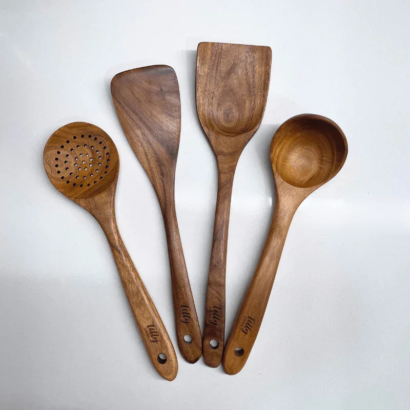 Natuurlijke Houten Keukenset – Rustiek Houten Kookgerei, Set van 4 of 7 Stuks – RustiCook