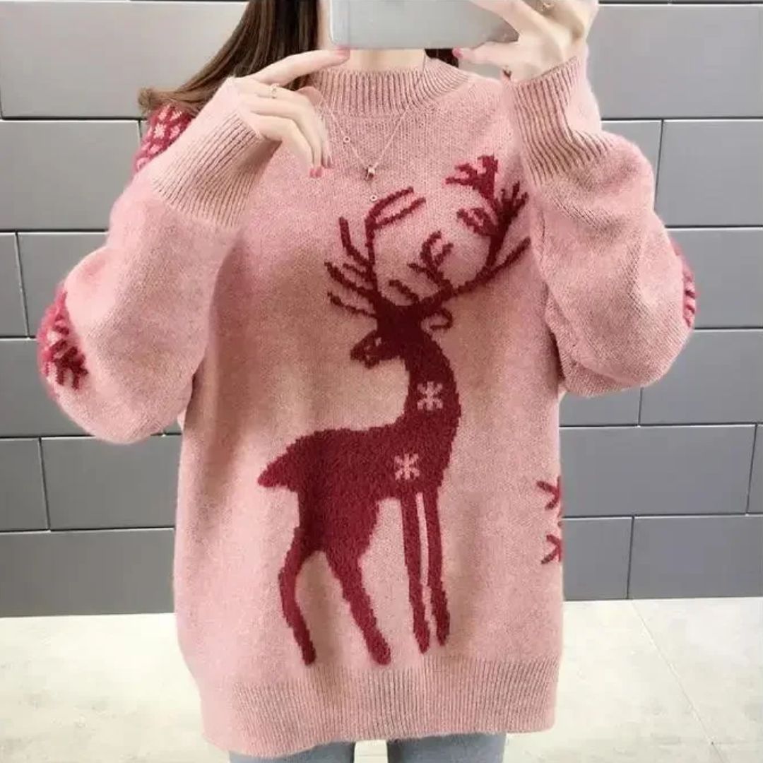 Kersttrui Dames – Losvallende Trui met Feestelijke Kerstprint, 3 Kleuren, S–3XL, Comfortabel & Stijlvol – Amore Rood