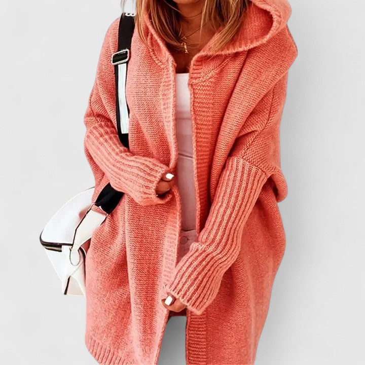 Chāme | Dames Gebreid Lang Vest met Capuchon en Open Voorzijde - Comfortabele Oversized Cardigan met Steekzakken