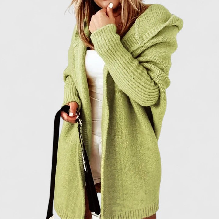 Chāme | Dames Gebreid Lang Vest met Capuchon en Open Voorzijde - Comfortabele Oversized Cardigan met Steekzakken