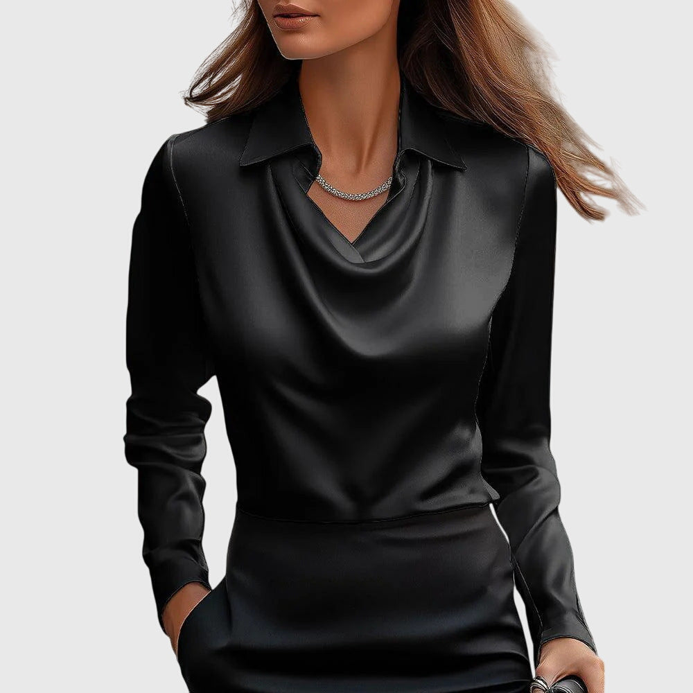 Vera | Dames Blouse - Zachte Glans, Elegante Stijl Zwart
