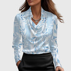 Vera | Dames Blouse - Zachte Glans, Elegante Stijl Lichtblauw Bloemig