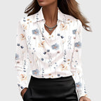 Vera | Dames Blouse - Zachte Glans, Elegante Stijl Wit Bloemig