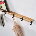 Verplaatsbare Zwarte Wandkapstok met Dubbele Haken van Hout en Aluminium - Nordic Design voor Hal en Slaapkamer
