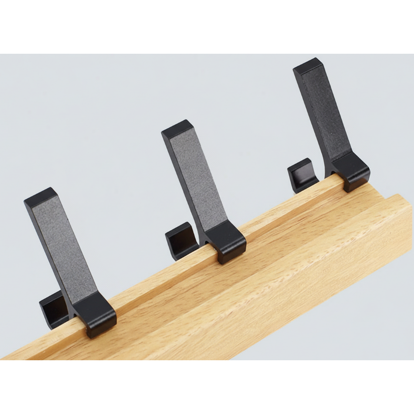 Verplaatsbare Zwarte Wandkapstok met Dubbele Haken van Hout en Aluminium - Nordic Design voor Hal en Slaapkamer