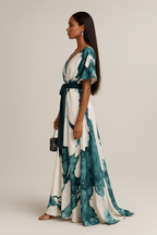Wina | Dames Maxi Jurk - Lichtgewicht Aquarelprint, V-Halslijn