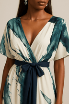 Wina | Dames Maxi Jurk - Lichtgewicht Aquarelprint, V-Halslijn