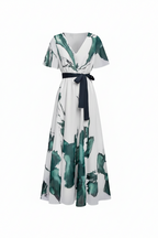 Wina | Dames Maxi Jurk - Lichtgewicht Aquarelprint, V-Halslijn