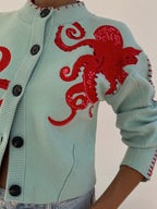 Tasana | Uniek Dames Gebreid Vest met Octopus Patroon - Vintage Jacquard Cardigan met Zee Motief en Knoopsluiting
