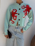 Tasana | Uniek Dames Gebreid Vest met Octopus Patroon - Vintage Jacquard Cardigan met Zee Motief en Knoopsluiting