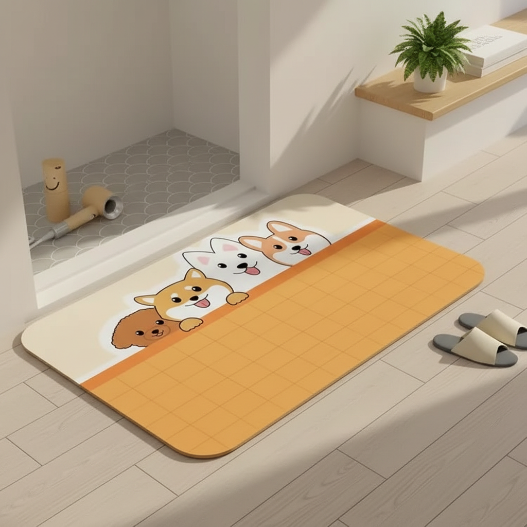 Zachte Vloermat met Cartoon Ontwerp – Antislip Honden Vriendjes
