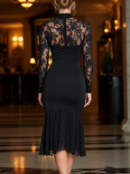 Zara | Dames Midi Jurk - Zwart Kanten Details, Elegante Pasvorm