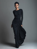Zara | Dames Maxi Jurk - Jersey met Ruches, Lange Mouwen