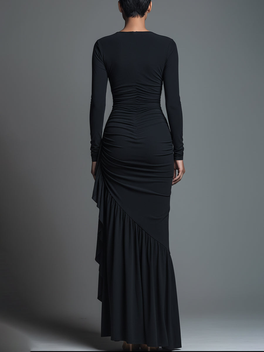 Zara | Dames Maxi Jurk - Jersey met Ruches, Lange Mouwen