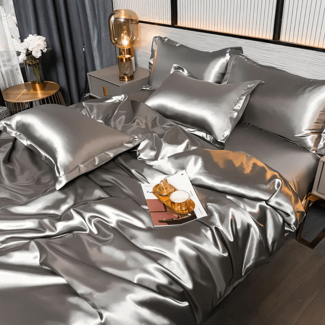 Zijden Beddengoedset 100% Moerbeizijde voor Luxe Slaapervaring – Ivoor, Champagne, Grafietgrijs, Roze, Middernachtblauw Zilver