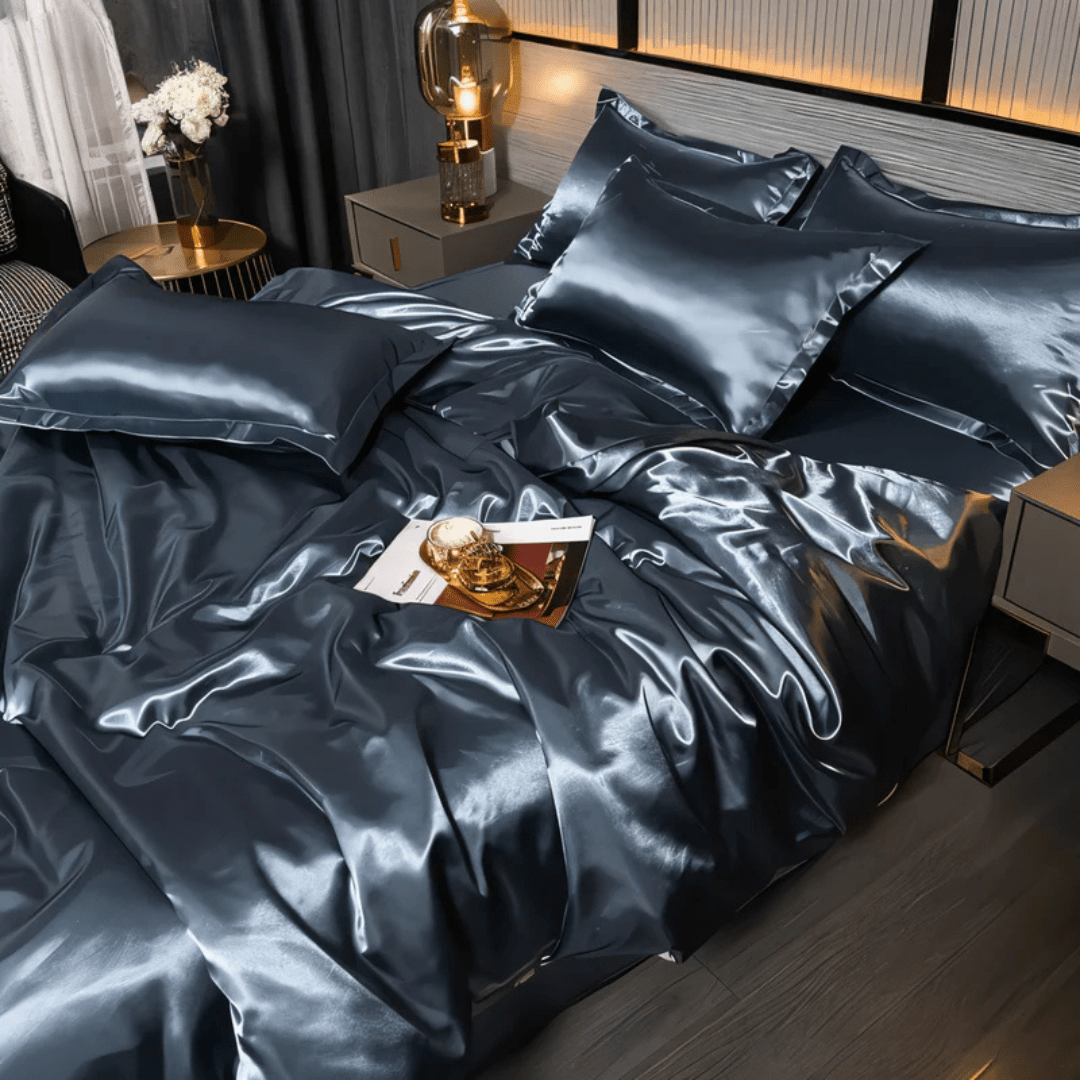 Zijden Beddengoedset 100% Moerbeizijde voor Luxe Slaapervaring – Ivoor, Champagne, Grafietgrijs, Roze, Middernachtblauw Blauw