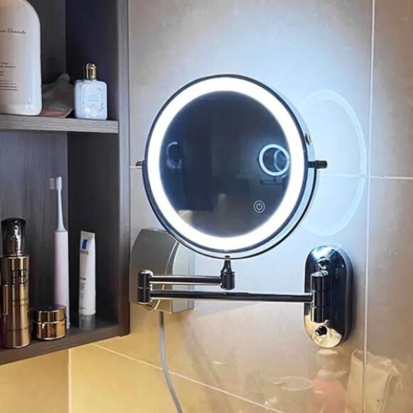 Zwarte Oplaadbare LED Make Up Spiegel met Verlichting en Vergroting – Perfect voor Nauwkeurige Make-up Toepassing