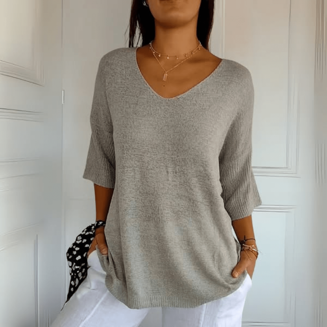 Ēden | Dames Gebreide Trui met V-Hals en Losse Pasvorm - Comfortabele Oversized Pullover en Luchtige Sweater