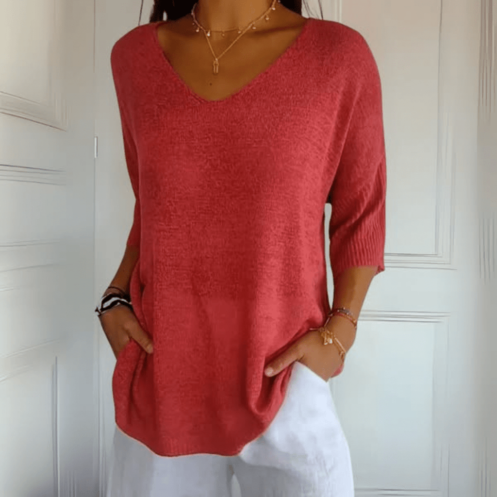 Ēden | Dames Gebreide Trui met V-Hals en Losse Pasvorm - Comfortabele Oversized Pullover en Luchtige Sweater