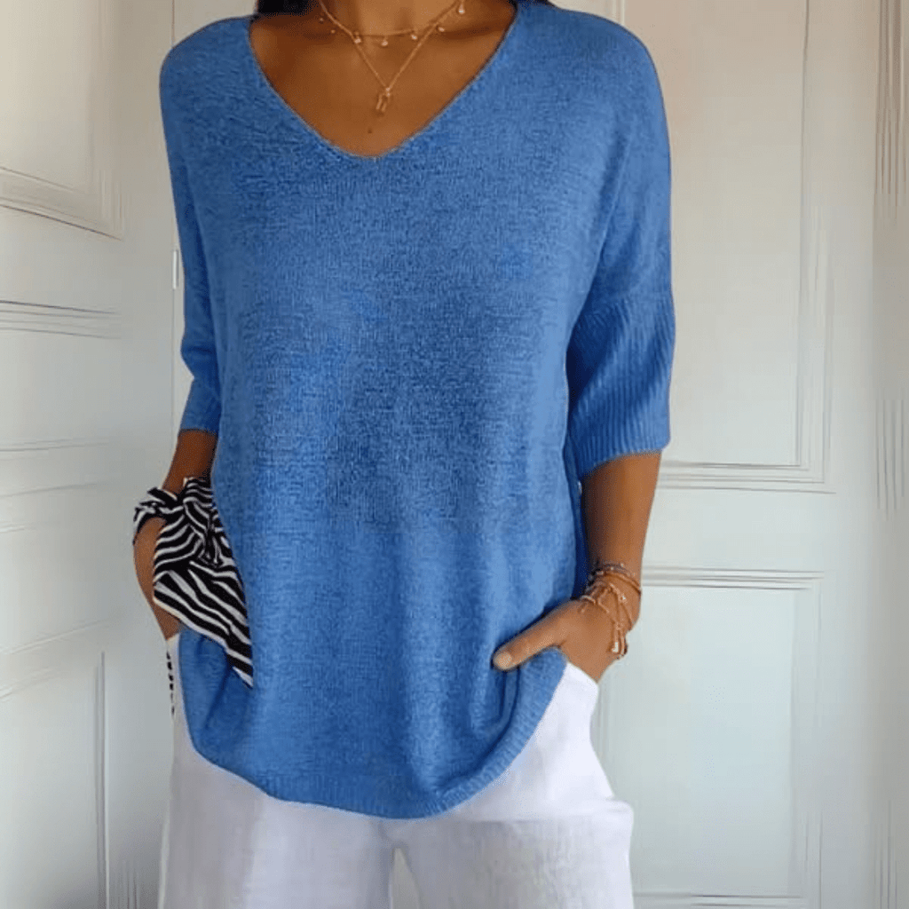 Ēden | Dames Gebreide Trui met V-Hals en Losse Pasvorm - Comfortabele Oversized Pullover en Luchtige Sweater