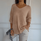 Ēden | Dames Gebreide Trui met V-Hals en Losse Pasvorm - Comfortabele Oversized Pullover en Luchtige Sweater