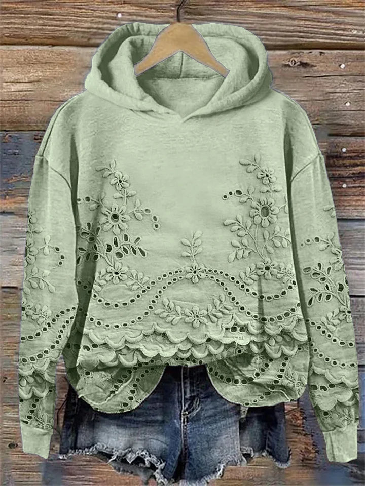 Parsha | Dames Hoodie met Geborduurd Bloemenmotief - Comfortabele Oversized Capuchontrui met Kangoeroezak