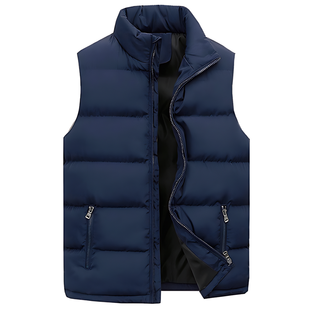 Figueral | Gevoerde Heren Bodywarmer Puffer Vest met Gestikte Look - Mouwloos Gewatteerd Wintervest met Ritssluiting & Opstaande Kraag voor Laagjes Blauw