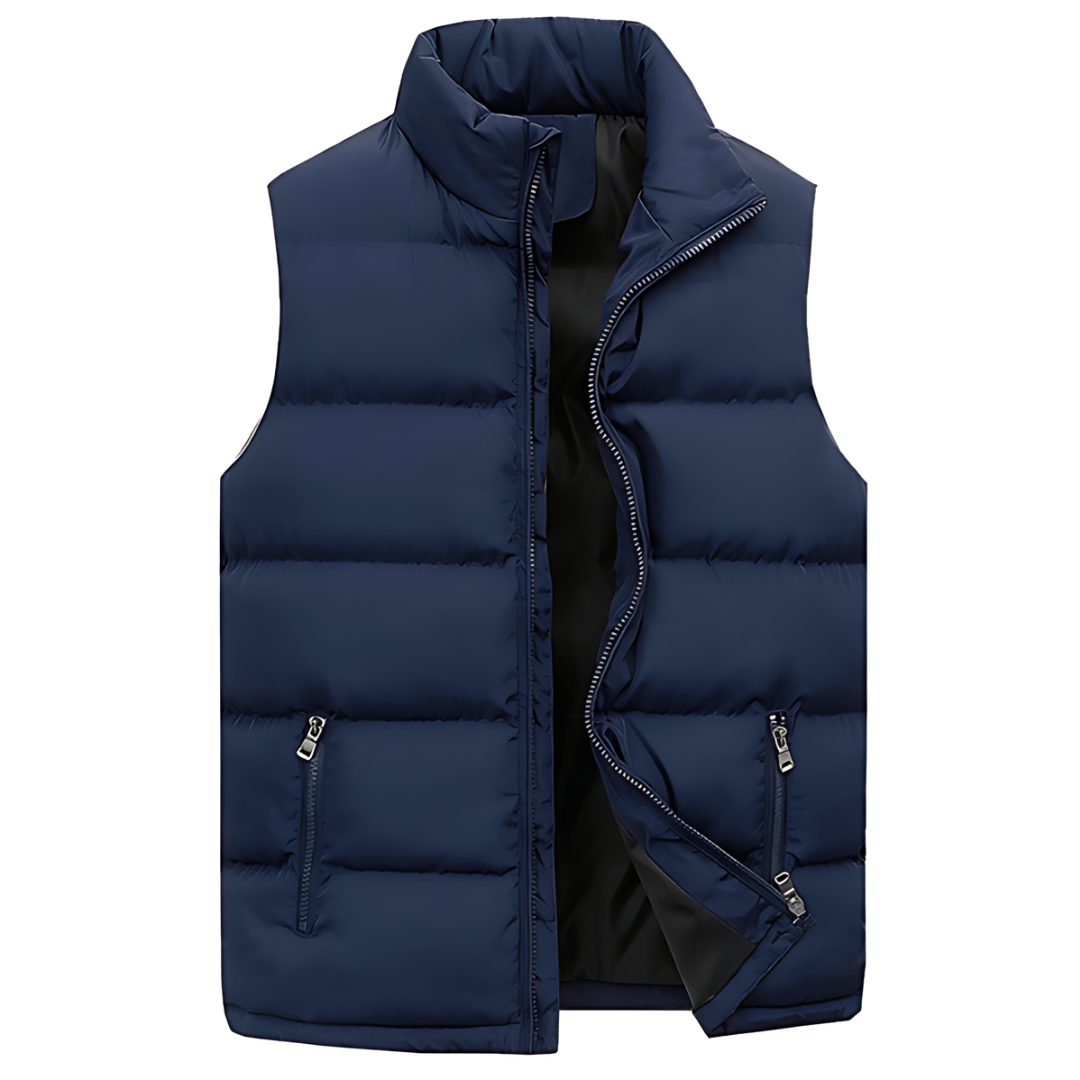 Figueral | Gevoerde Heren Bodywarmer Puffer Vest met Gestikte Look - Mouwloos Gewatteerd Wintervest met Ritssluiting & Opstaande Kraag voor Laagjes Blauw