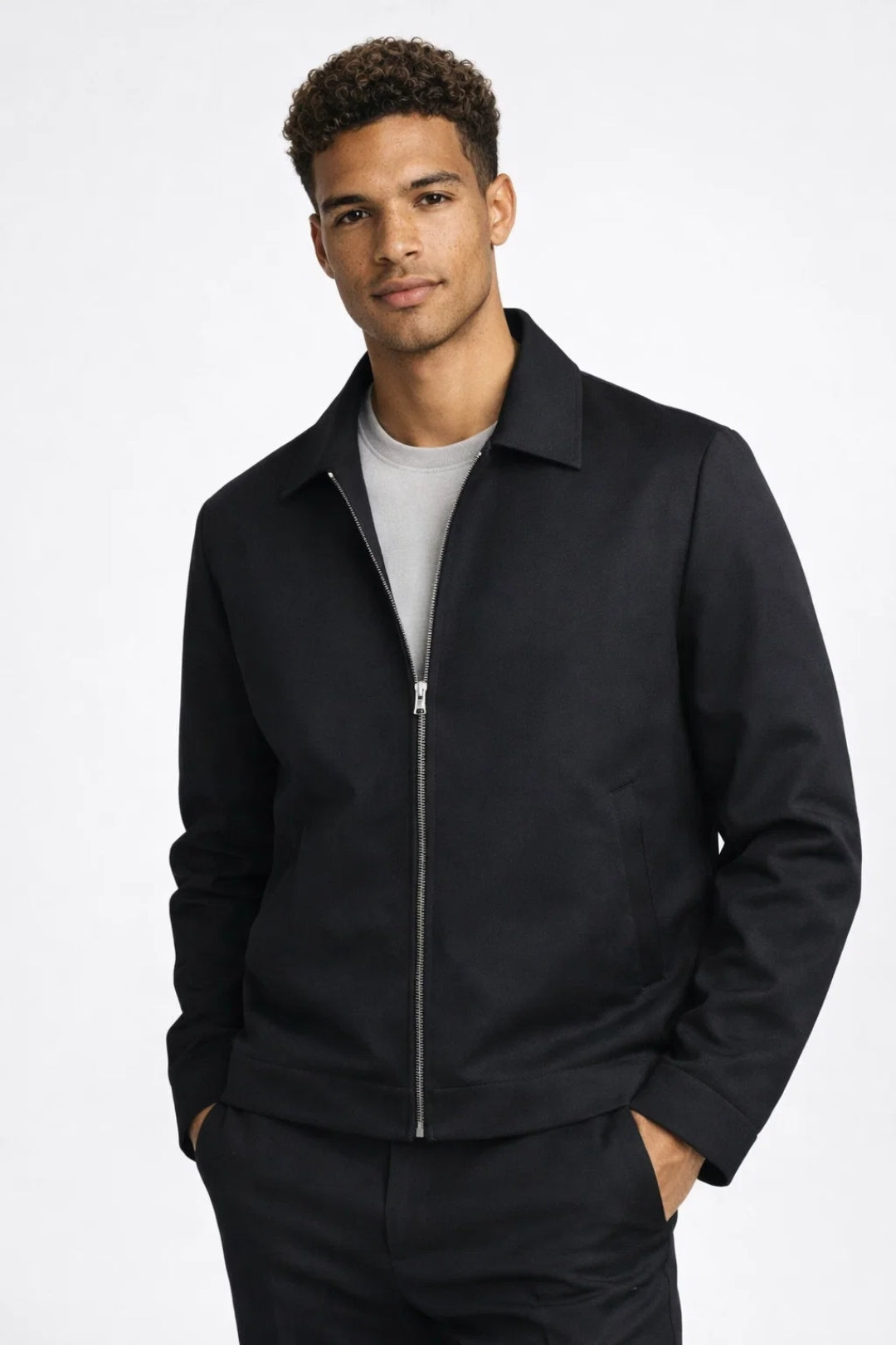 Admire | Tussenjas Heren Slim Fit Rits Klassieke Kraag Smart Casual zomer Zwart