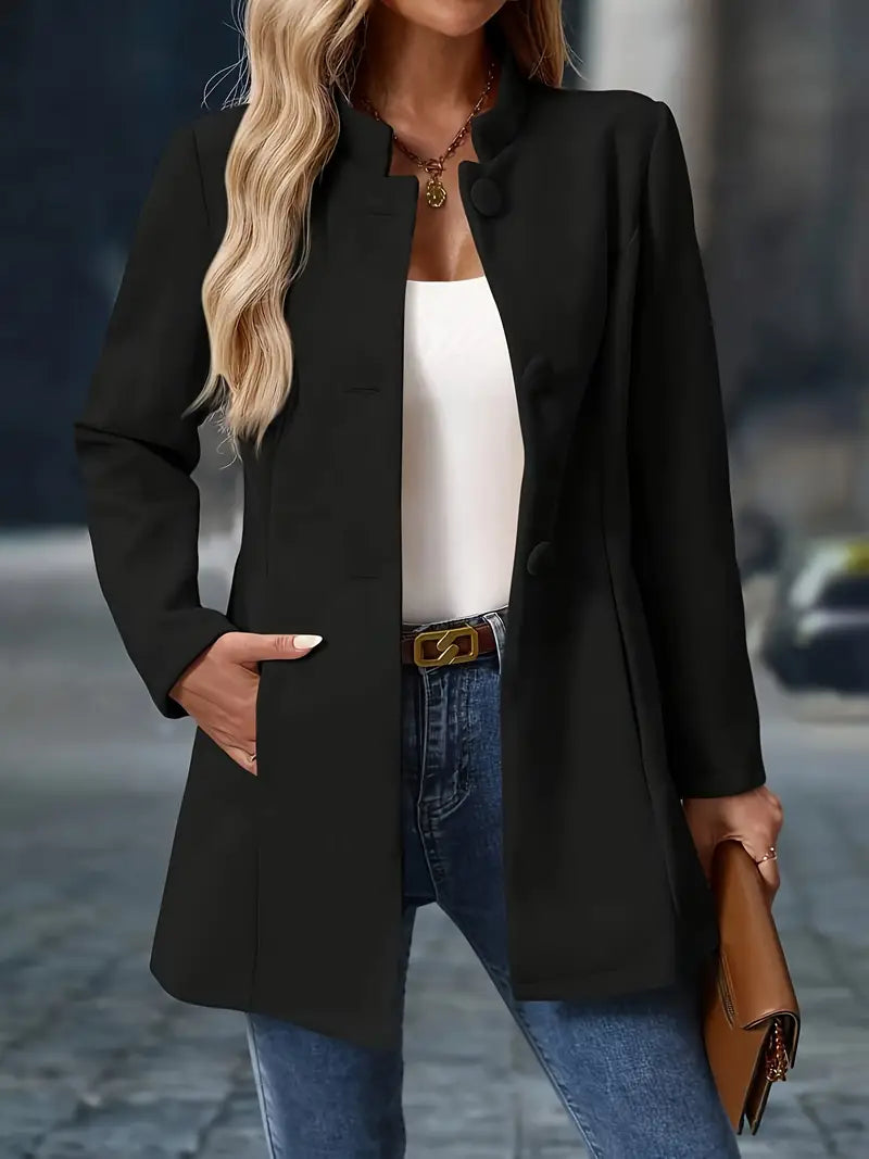 Chāme | Elegante Dames Wintermantel met Knoopsluiting - Warme Klassieke Lange Wollen Look Jas met Reverskraag