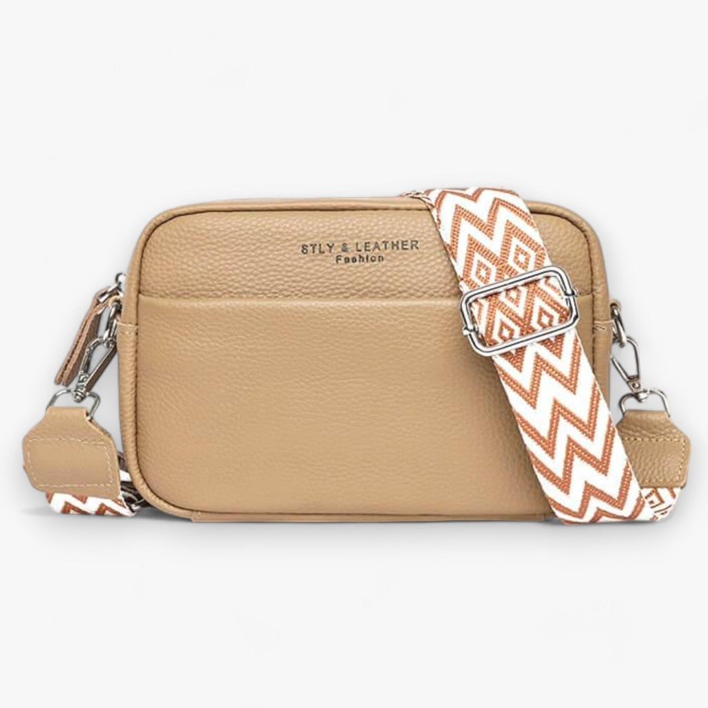 Amore | Crossbody Tas Dames - Zwarte Leren Schoudertas & Handtas met Verstelbare Schouderband, Meerdere Vakken & Ritssluiting Khaki
