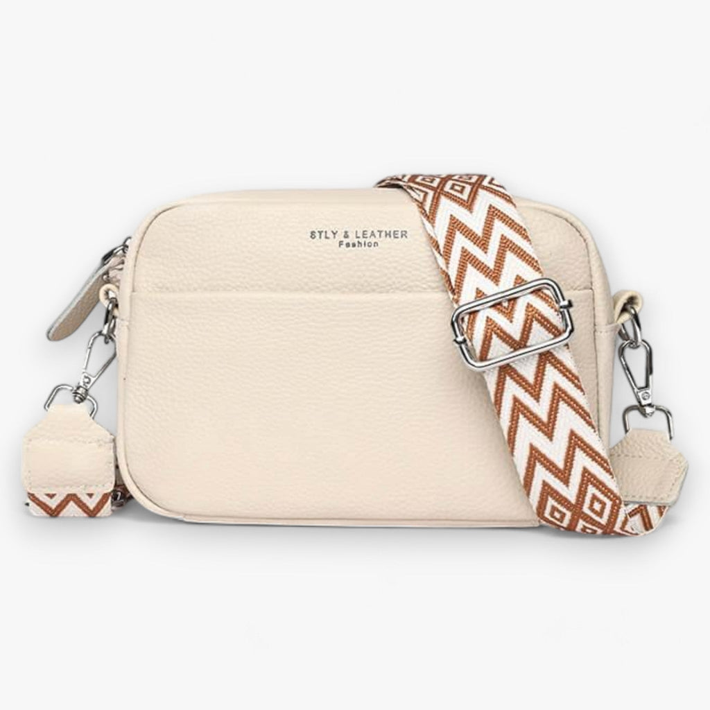 Amore | Crossbody Tas Dames - Zwarte Leren Schoudertas & Handtas met Verstelbare Schouderband, Meerdere Vakken & Ritssluiting Beige
