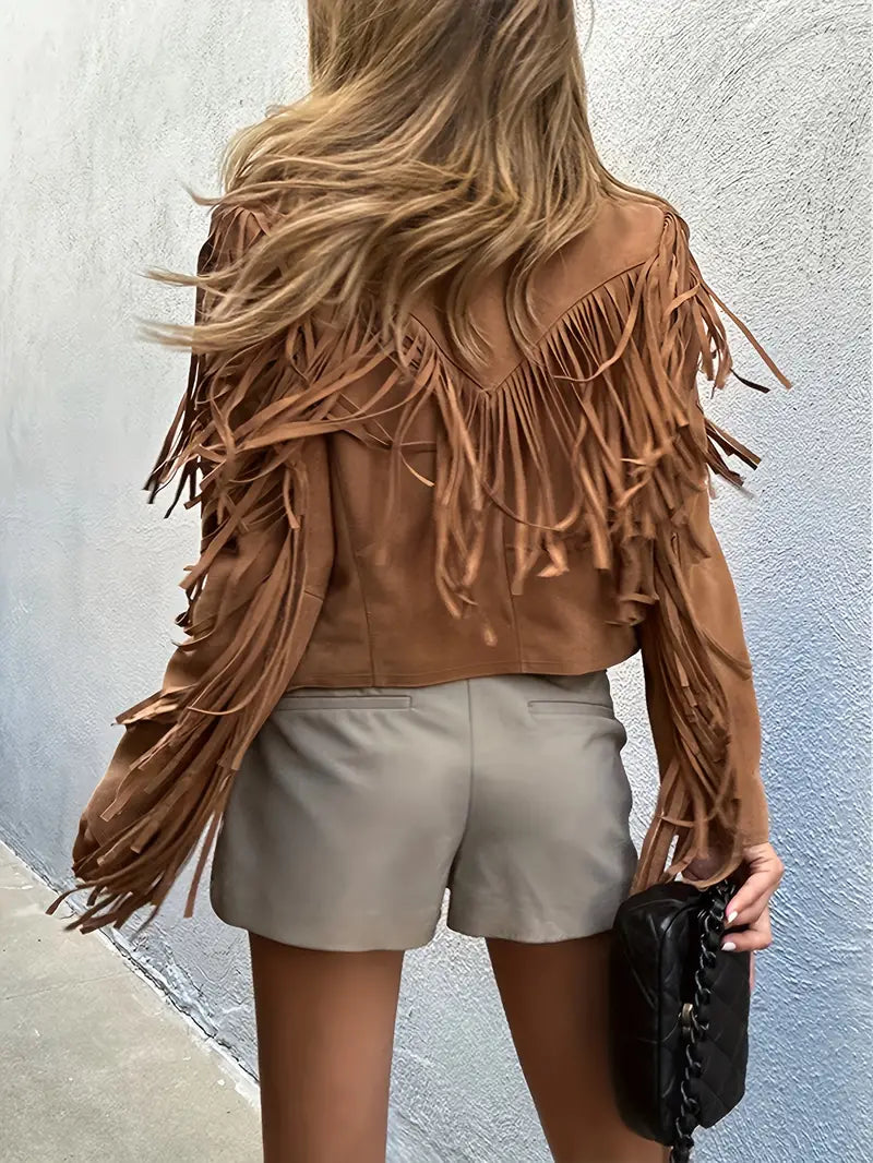 Bersh | Dames Suède Look Jas met Franjes - Boho Chic Franjejack