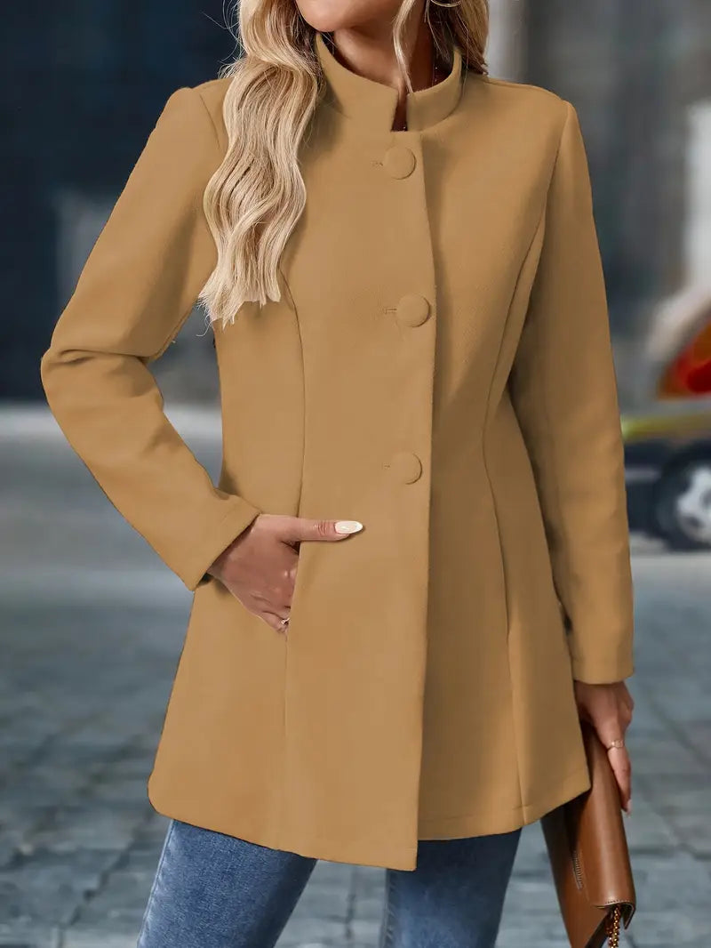 Chāme | Elegante Dames Wintermantel met Knoopsluiting - Warme Klassieke Lange Wollen Look Jas met Reverskraag