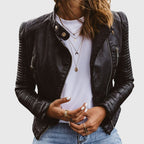 Damen Bikerjacke Taillierter Schnitt Reißverschluss Echtleder
