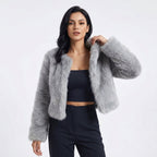 Damen Kurz Kunstpelz Cardigan Jacke - Apricot