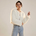 Damen Kurz Kunstpelz Cardigan Jacke - Pink