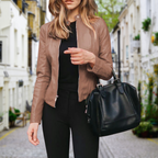 Umami | Stijlvol Dames Bikerjack met Asymmetrische Ritssluiting - Kort Leren Look Motorjack met Reverskraag en Zakken