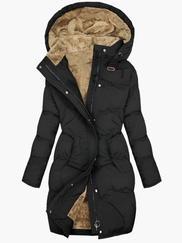 Solis | Elegante Lange Dames Wintermantel met Capuchon en Kunstbont Kraag - Warme Gevoerde Winterjas Parka