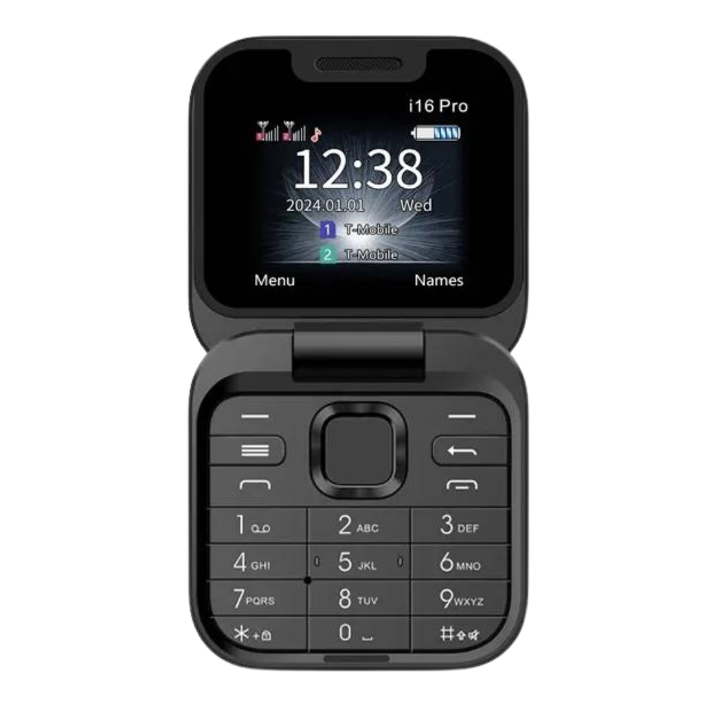 Compacte Klaptelefoon Dual-sim – Mini Opvouwbare Mobiele Telefoon met HD Camera & Muziekspeler, Lange Batterijduur – FlexFold i16 Pro Zwart