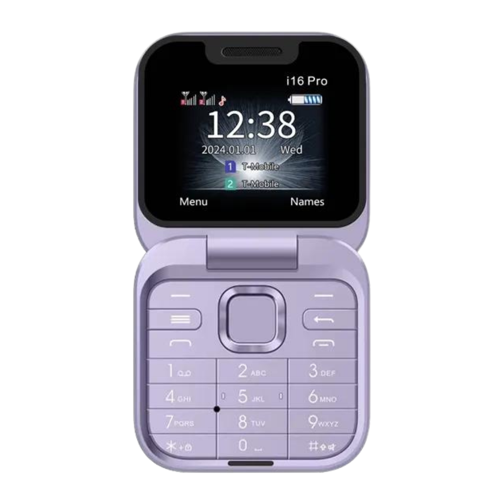 Compacte Klaptelefoon Dual-sim – Mini Opvouwbare Mobiele Telefoon met HD Camera & Muziekspeler, Lange Batterijduur – FlexFold i16 Pro Paars