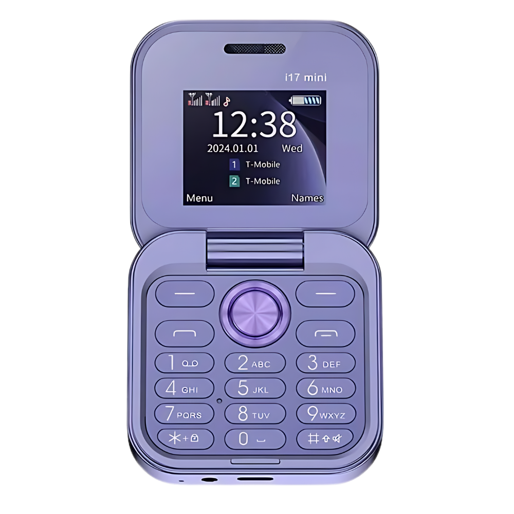 Compacte Klaptelefoon Dual-sim – Mini Opvouwbare Mobiele Telefoon met HD Camera & Muziekspeler, Lange Batterijduur – FlexFold i17 Pro Paars
